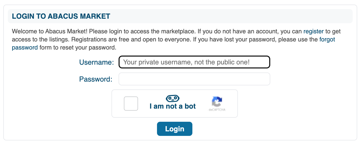 Captcha for Abacus Market